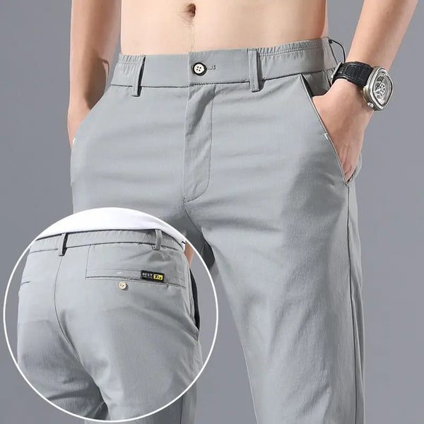 Men's Slim Fit Ice Silk Chinos and Khkis Trousers, Trendy High-End Stretch Business Casual Pants, Spring and Summer, New, 2023