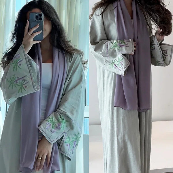 New Chic Ramadan Ethnic Muslim Kimono Open Abaya For Turkey Women Modest Solid Embroidery Full Sleeve Moroccan Arab Caftan