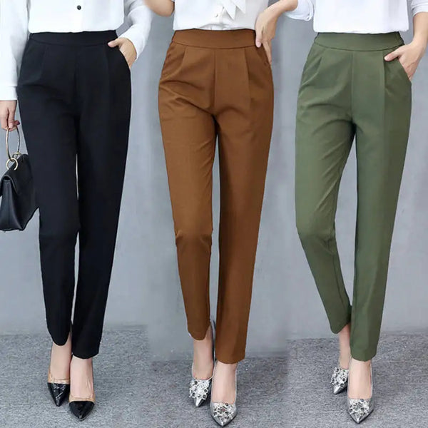 Elegant Ladies Suits Pants Korean Fashion Casual Slim Pocket Pants Office Work Pants With Pocket Black Beige Baggy Pant