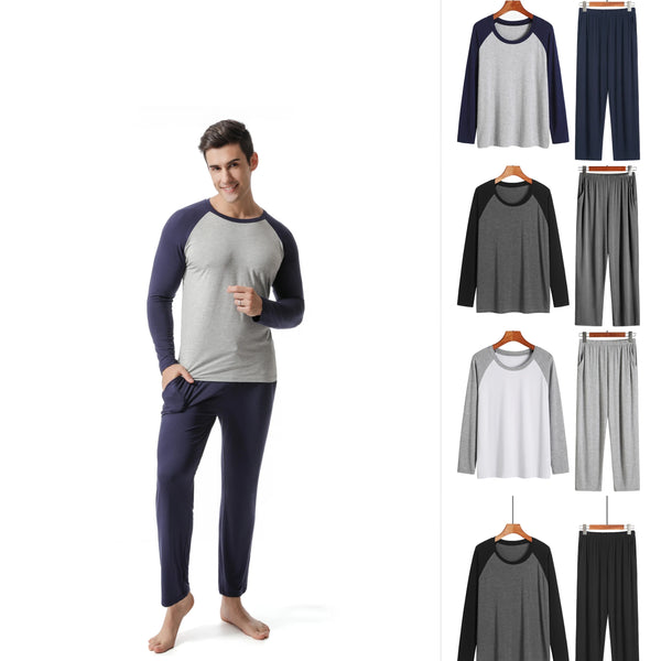 Spring And Summer Modal 2 Sets Of Men's Pajamas Homewear Men's Large Size Long-Sleeved Trousers Autumn Clothes Bottoming Clothes