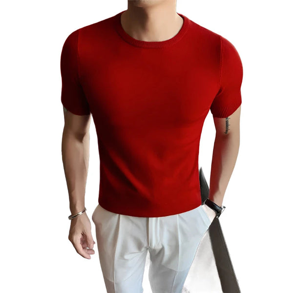 INCERUN 2023 Men's T Shirt Round Neck Short Sleeve Streetwear Korean Basic Tee Tops Solid Color Summer Casual Men Clothing S-5XL